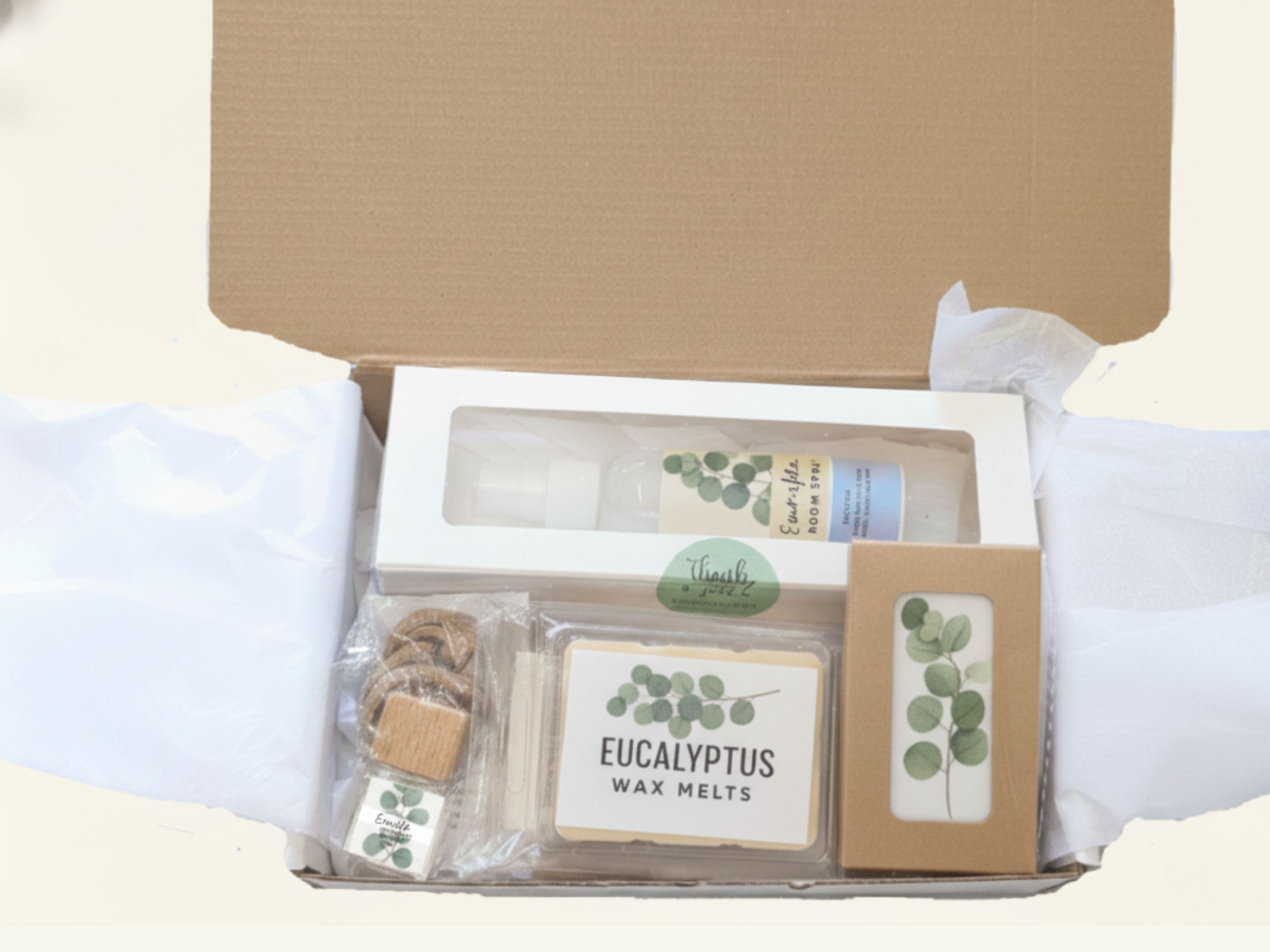Eucalyptus retreat aromatherapy gift box with room spray, diffusers, and wax melts
