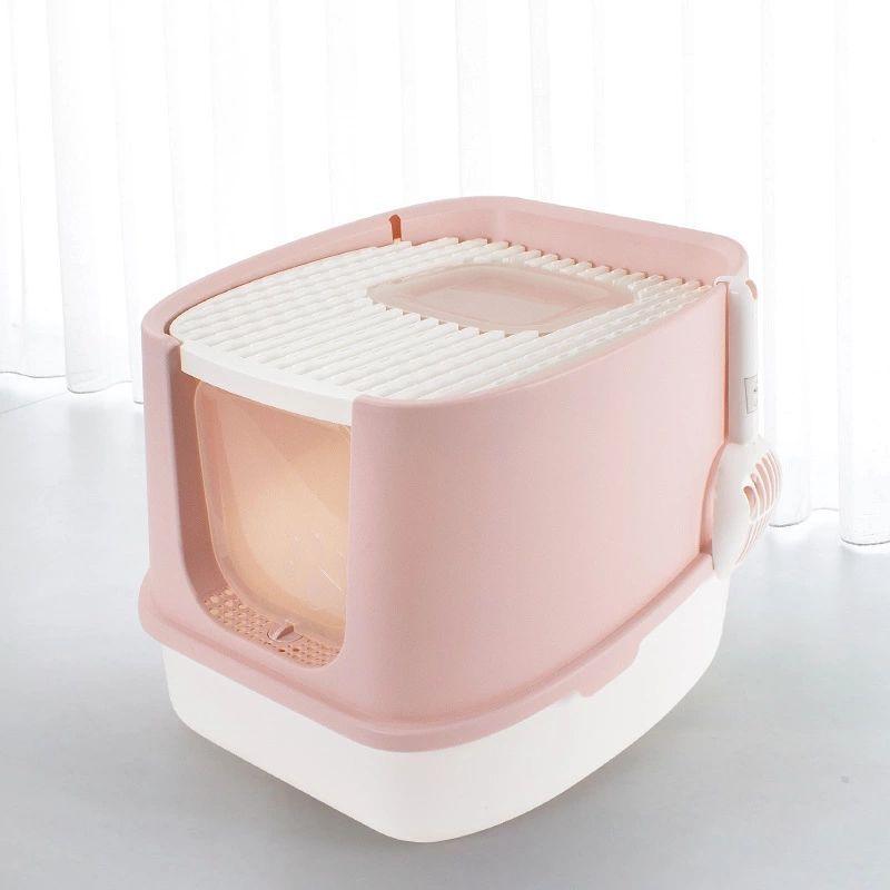 Enclosed anti-splash cat litter box in modern minimalist plastic design with high walls — view 5