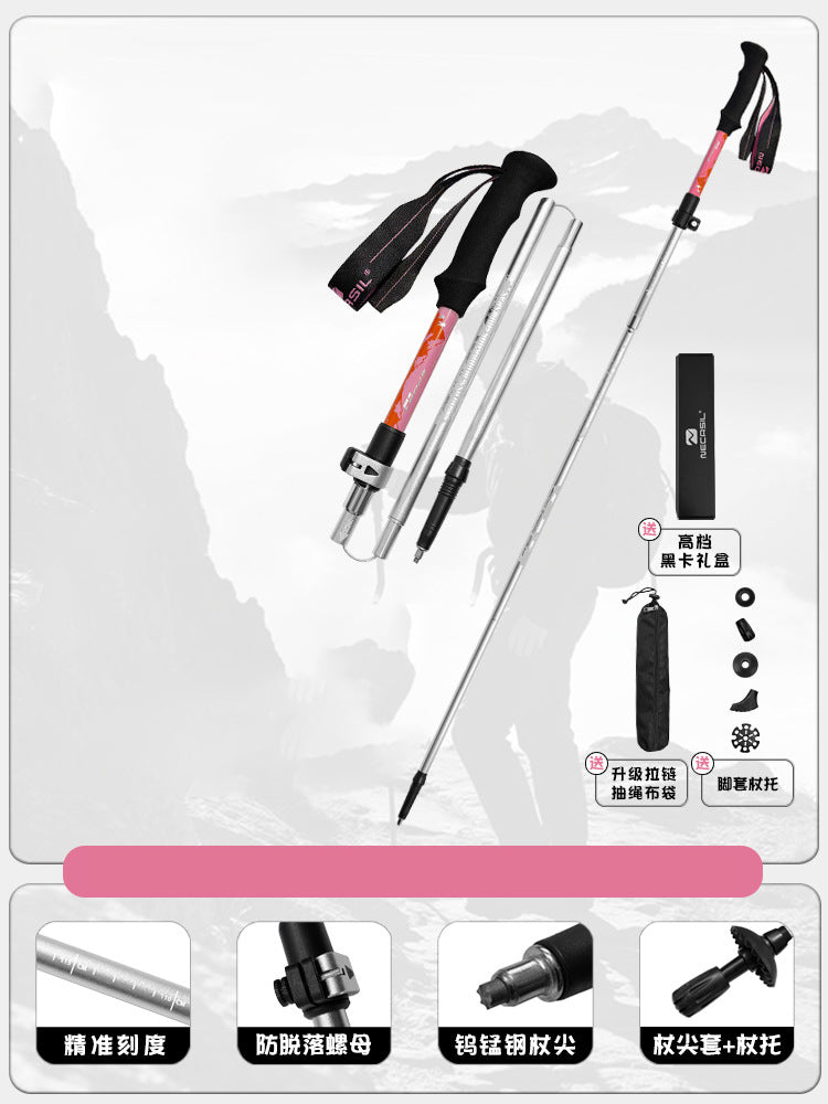 Adjustable aviation aluminum trekking pole with a foldable five-section design and shock-absorbing EVA handle — view 4