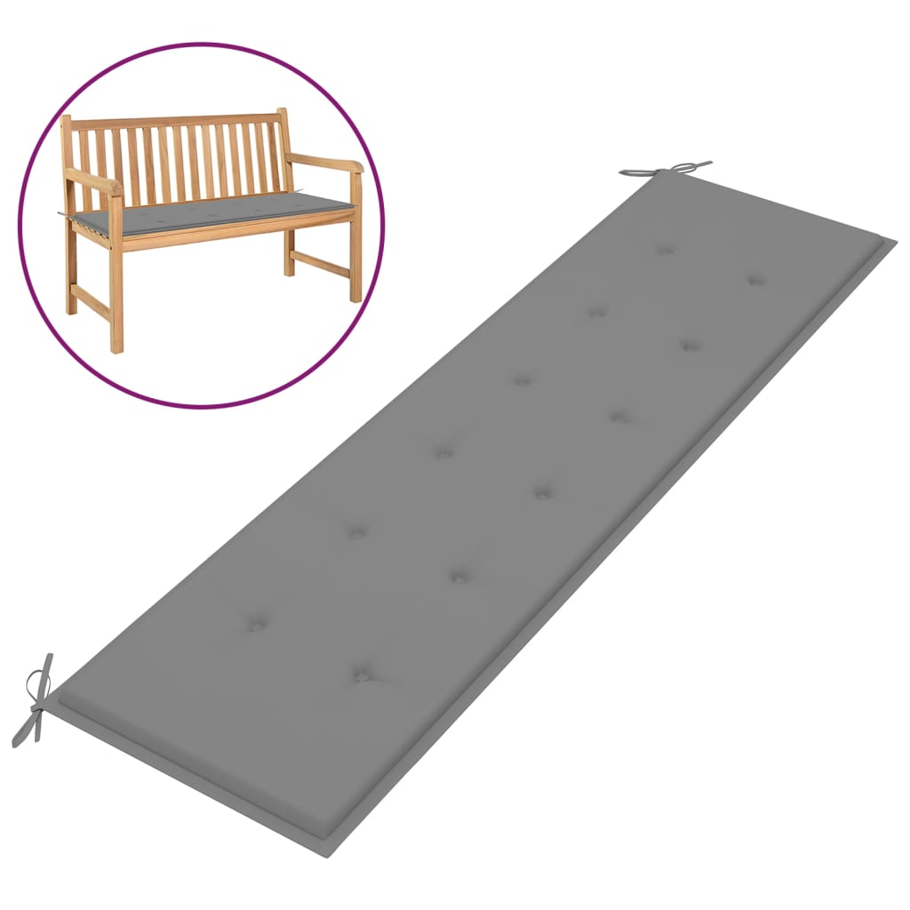 Grey water-resistant garden bench cushion made of Oxford fabric with non-slip tie ropes.