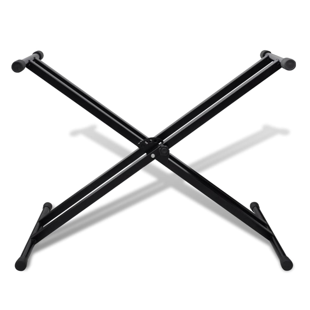 Black steel double braced keyboard stand with X-frame design and adjustable height for musical instruments — view 2