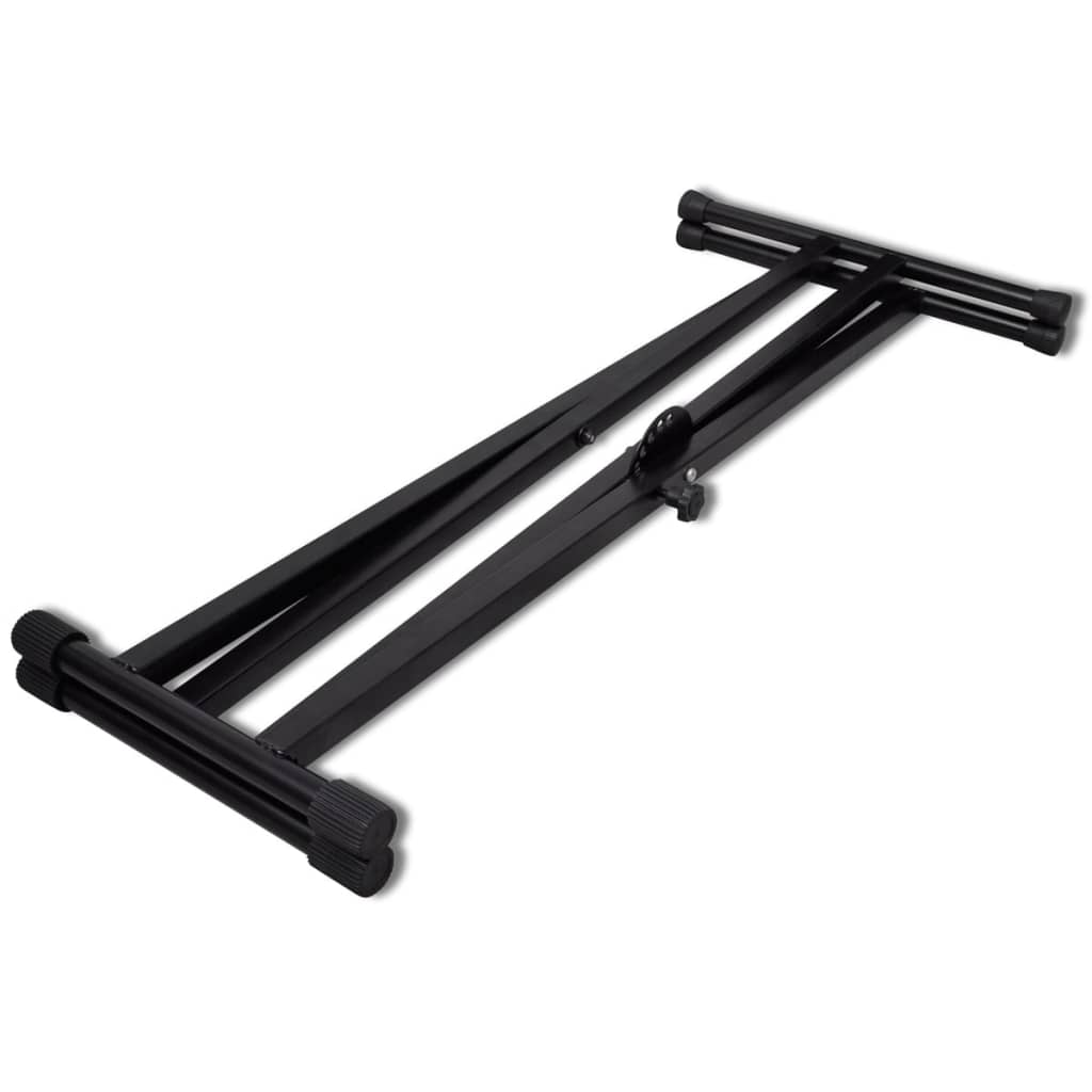 Black steel double braced keyboard stand with X-frame design and adjustable height for musical instruments — view 3