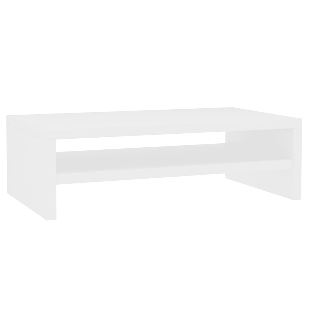 White engineered wood monitor stand and desktop riser with integrated storage shelf. — view 2