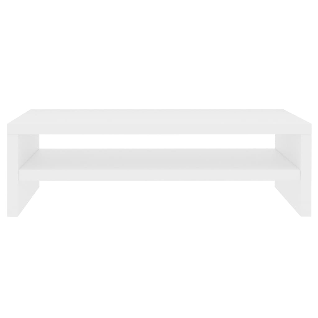 White engineered wood monitor stand and desktop riser with integrated storage shelf. — view 4