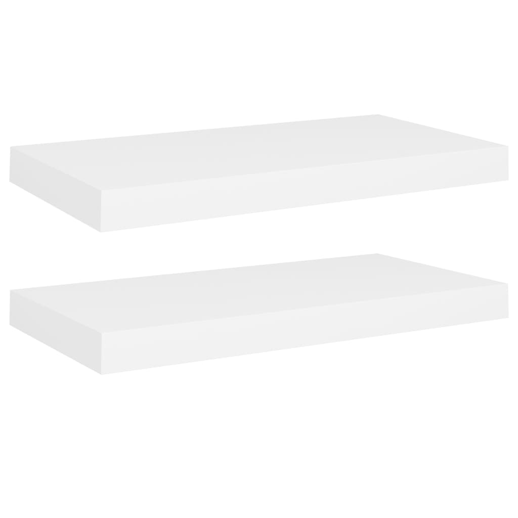 Two white modern minimalist floating wall shelves mounted seamlessly in a contemporary home setting — view 2