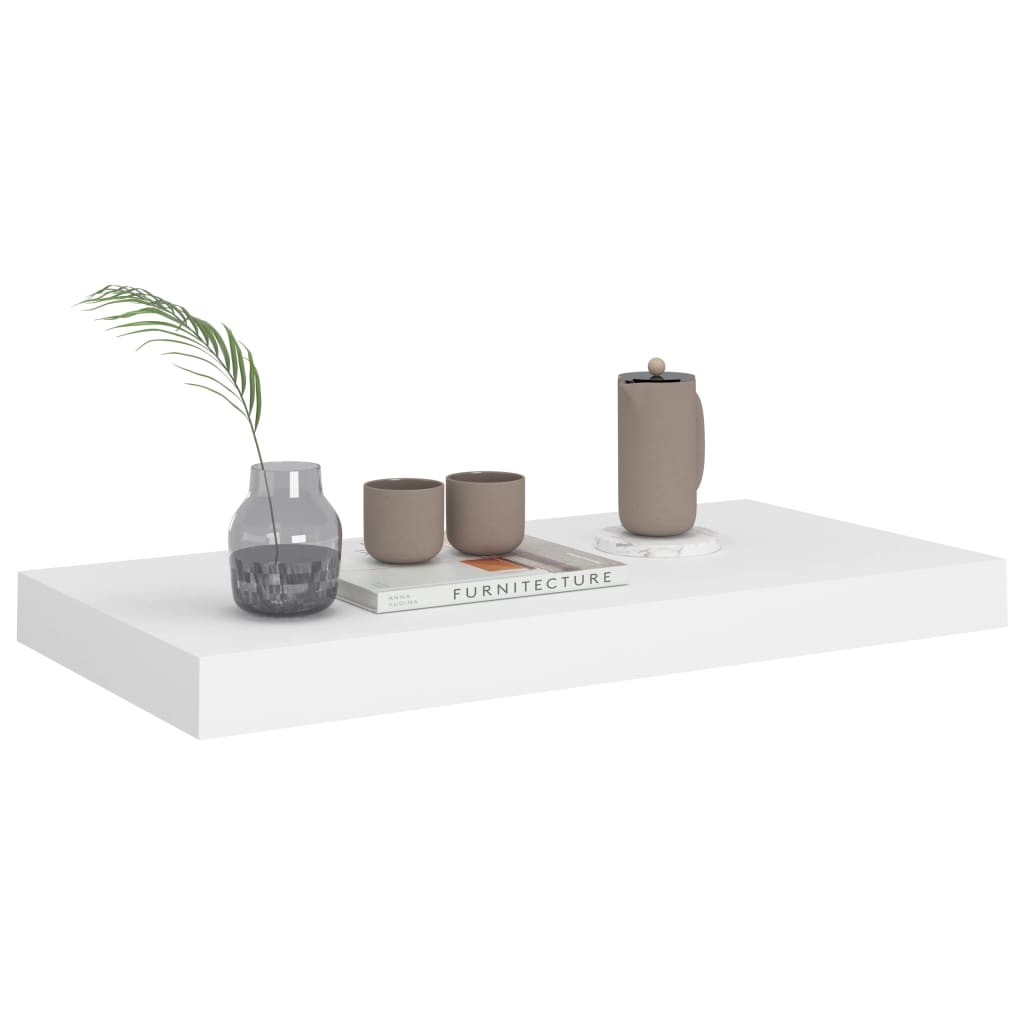Two white modern minimalist floating wall shelves mounted seamlessly in a contemporary home setting — view 3