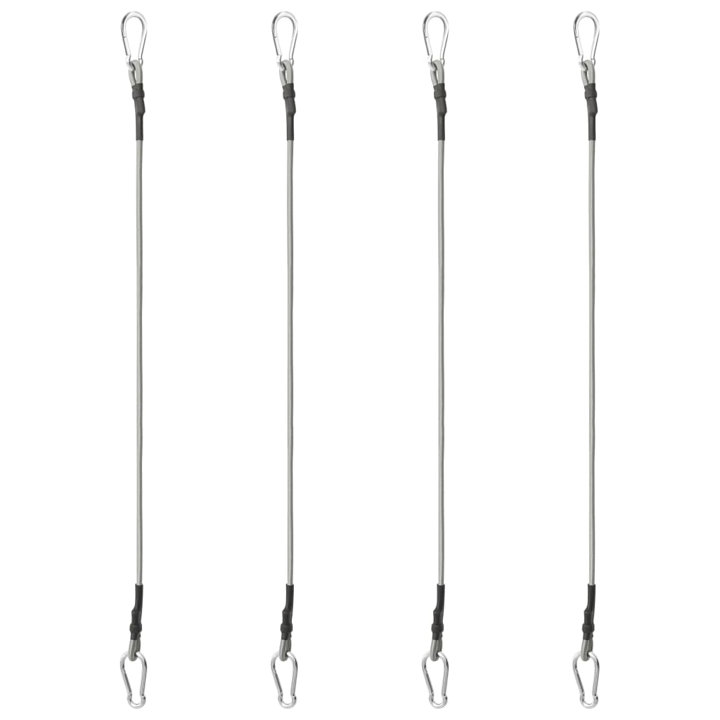Set of four black rubber tension ropes with silver carabiner hooks on both ends — view 2