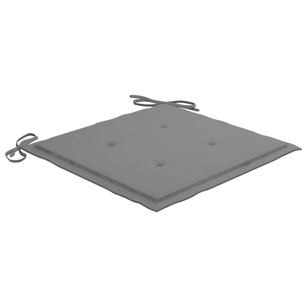 Four grey square outdoor chair cushions made of water-resistant fabric with corner tie ropes — view 2