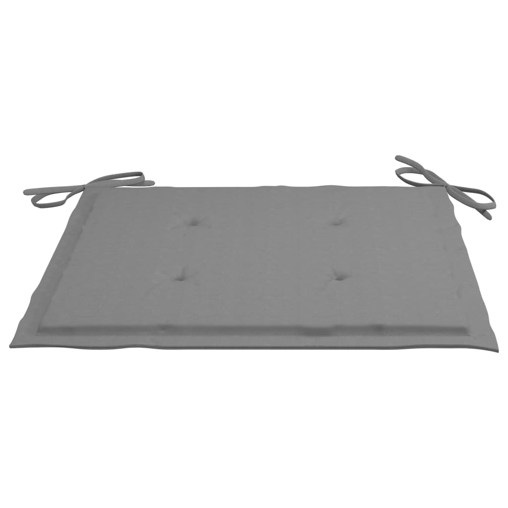 Four grey square outdoor chair cushions made of water-resistant fabric with corner tie ropes — view 3