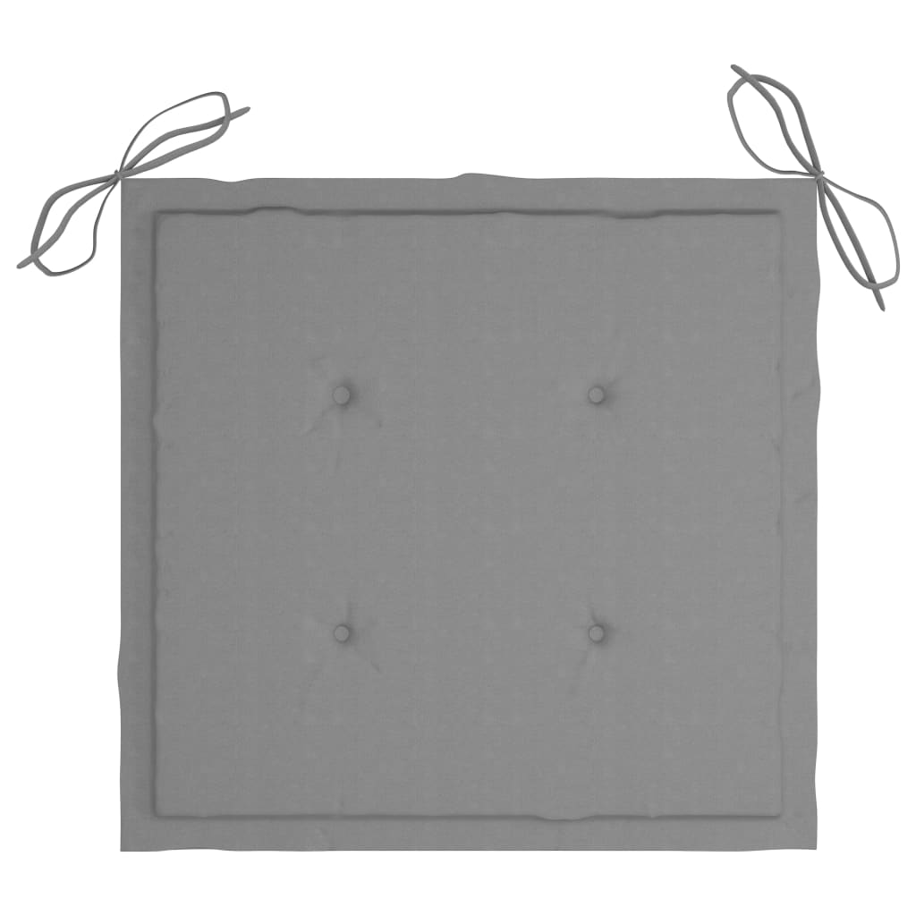 Four grey square outdoor chair cushions made of water-resistant fabric with corner tie ropes — view 4