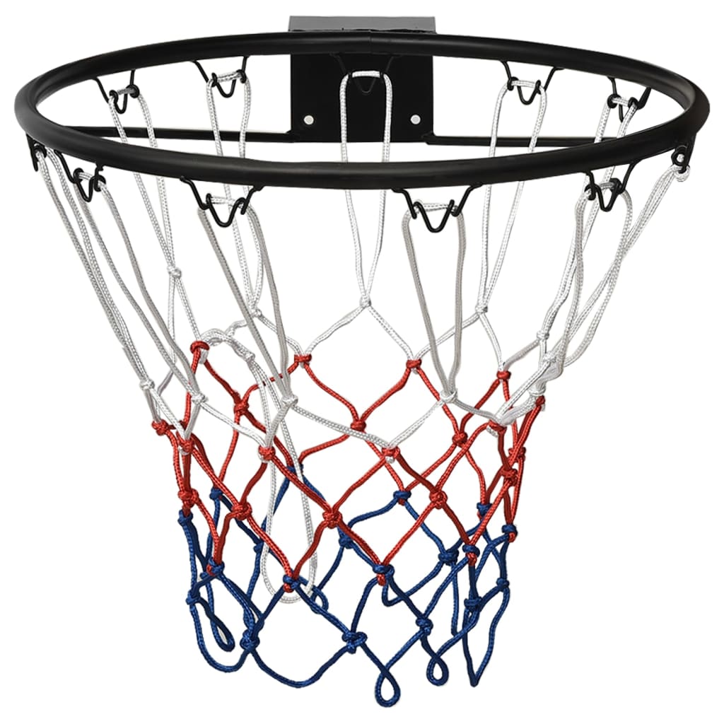 Black steel 45cm basketball ring with tri-color all weather nylon net for wall mounting — view 2