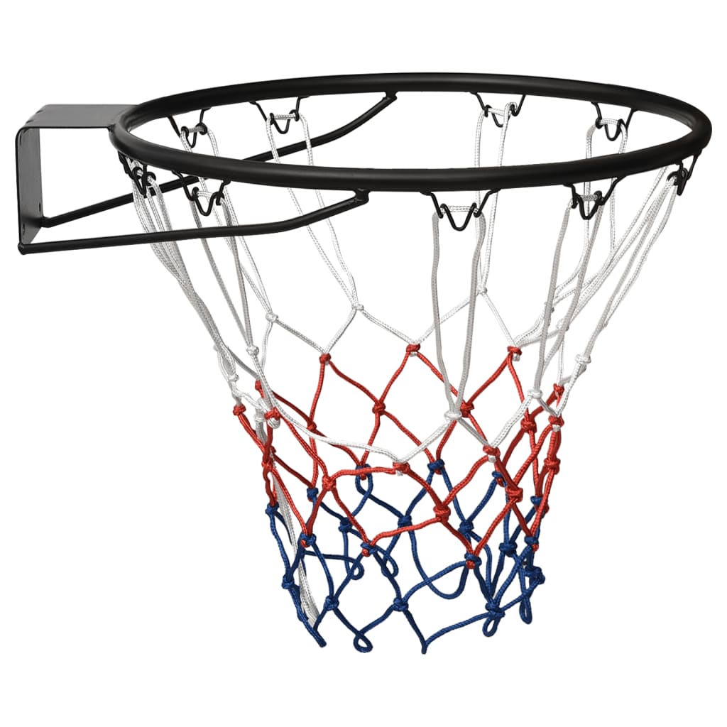 Black steel 45cm basketball ring with tri-color all weather nylon net for wall mounting — view 3