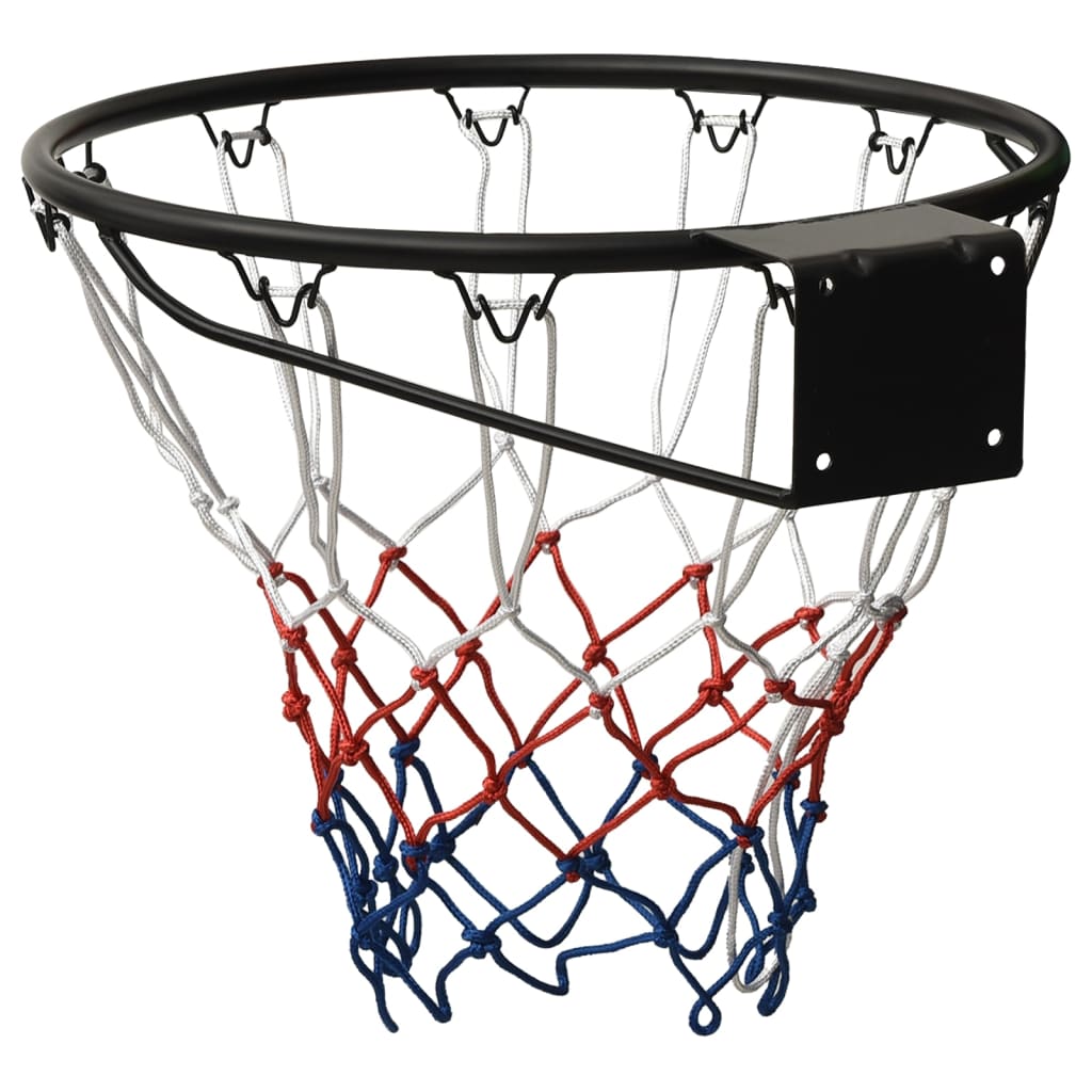 Black steel 45cm basketball ring with tri-color all weather nylon net for wall mounting — view 4