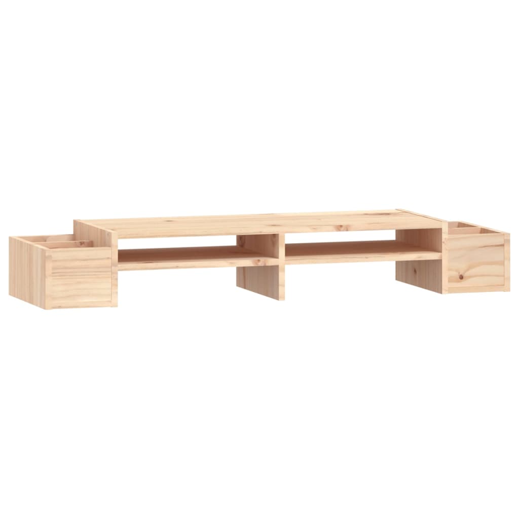 Solid pine monitor stand with straight grain, showing underneath keyboard storage and four side slots. — view 2