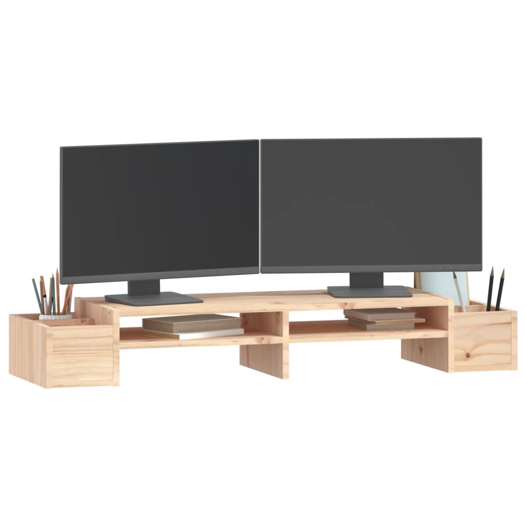Solid pine monitor stand with straight grain, showing underneath keyboard storage and four side slots. — view 4