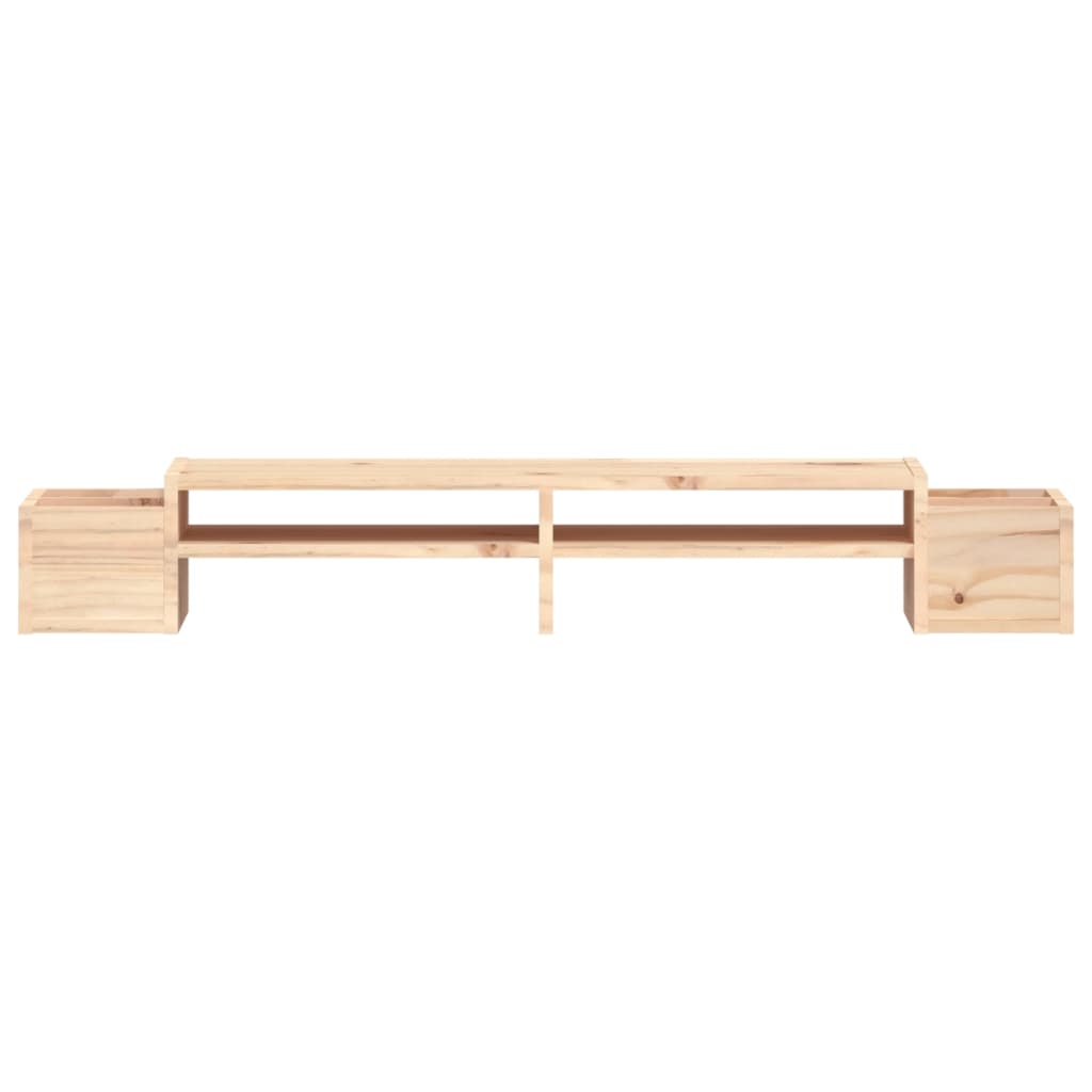 Solid pine monitor stand with straight grain, showing underneath keyboard storage and four side slots. — view 5