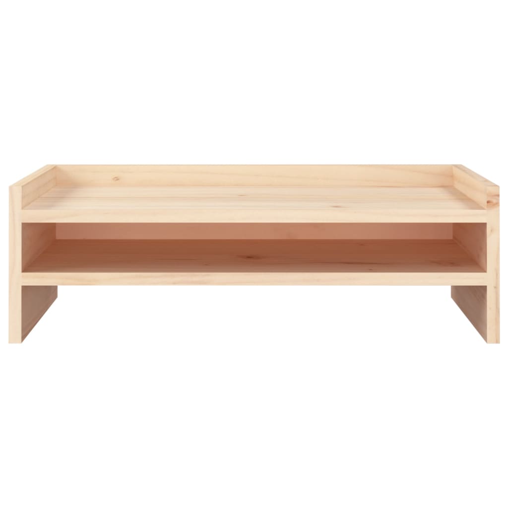 Solid wood monitor stand in untreated rustic pine, featuring under-desk storage space for a keyboard. — view 5