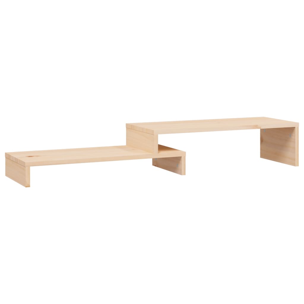 Adjustable solid pine wood monitor stand with minimalist design acting as an ergonomic desk riser — view 2