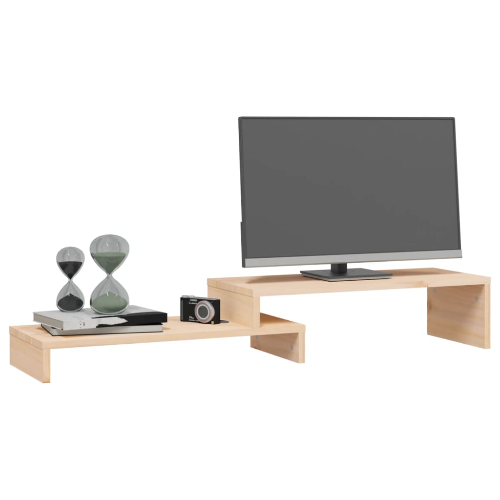 Adjustable solid pine wood monitor stand with minimalist design acting as an ergonomic desk riser — view 4