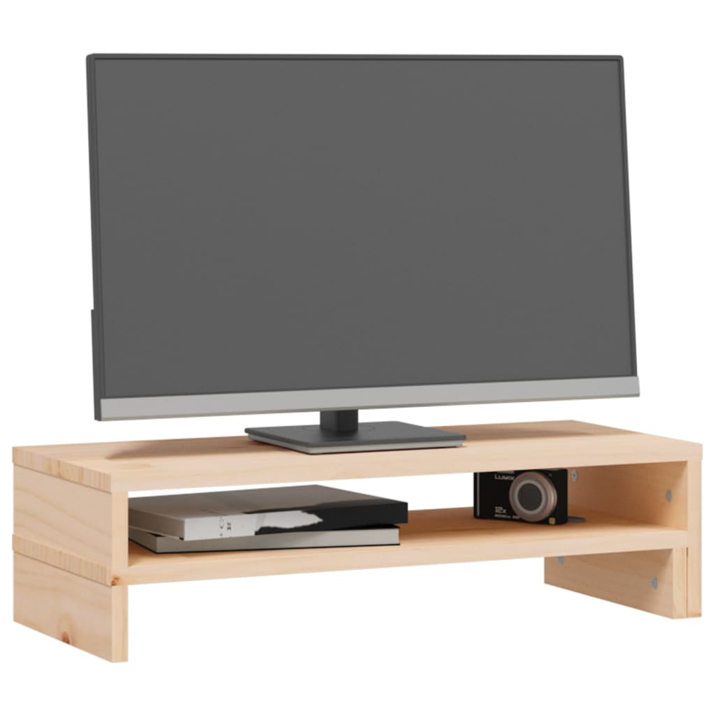 Adjustable solid pine wood monitor stand with minimalist design acting as an ergonomic desk riser — view 5