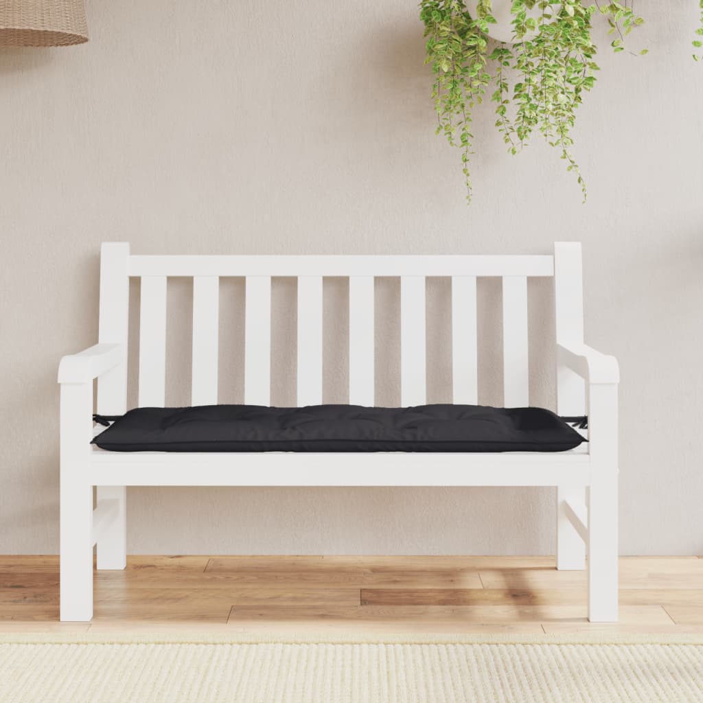 Black water-resistant Oxford fabric garden bench cushion with attachment ropes for outdoor patio — view 3