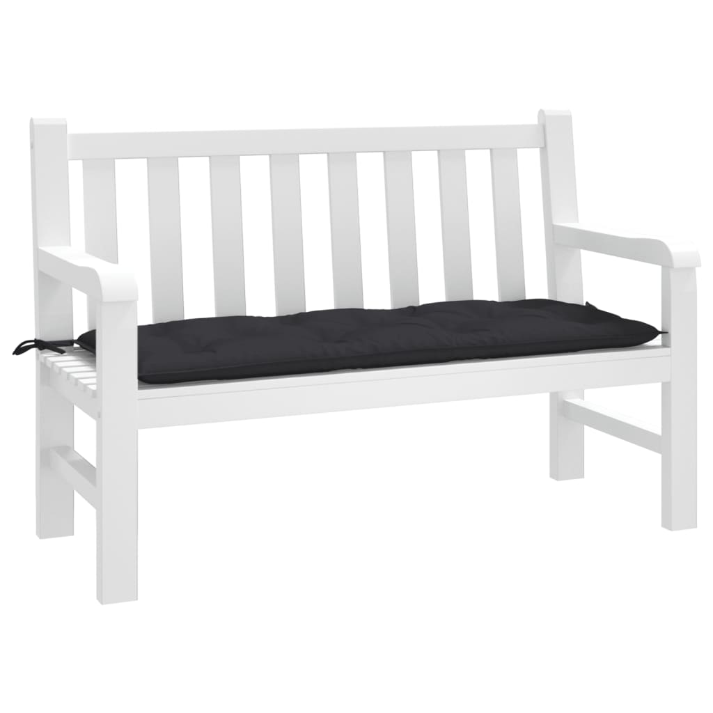 Black water-resistant Oxford fabric garden bench cushion with attachment ropes for outdoor patio