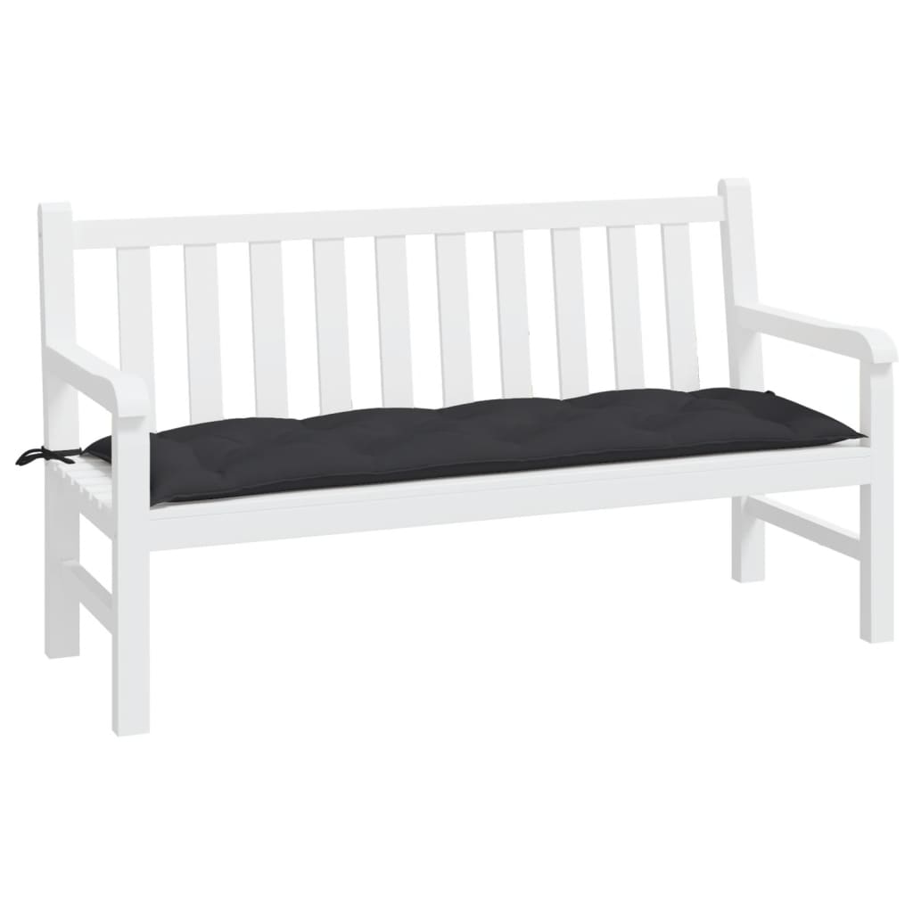 Black water-resistant garden bench cushion made of Oxford fabric with tie ropes for outdoor furniture — view 3