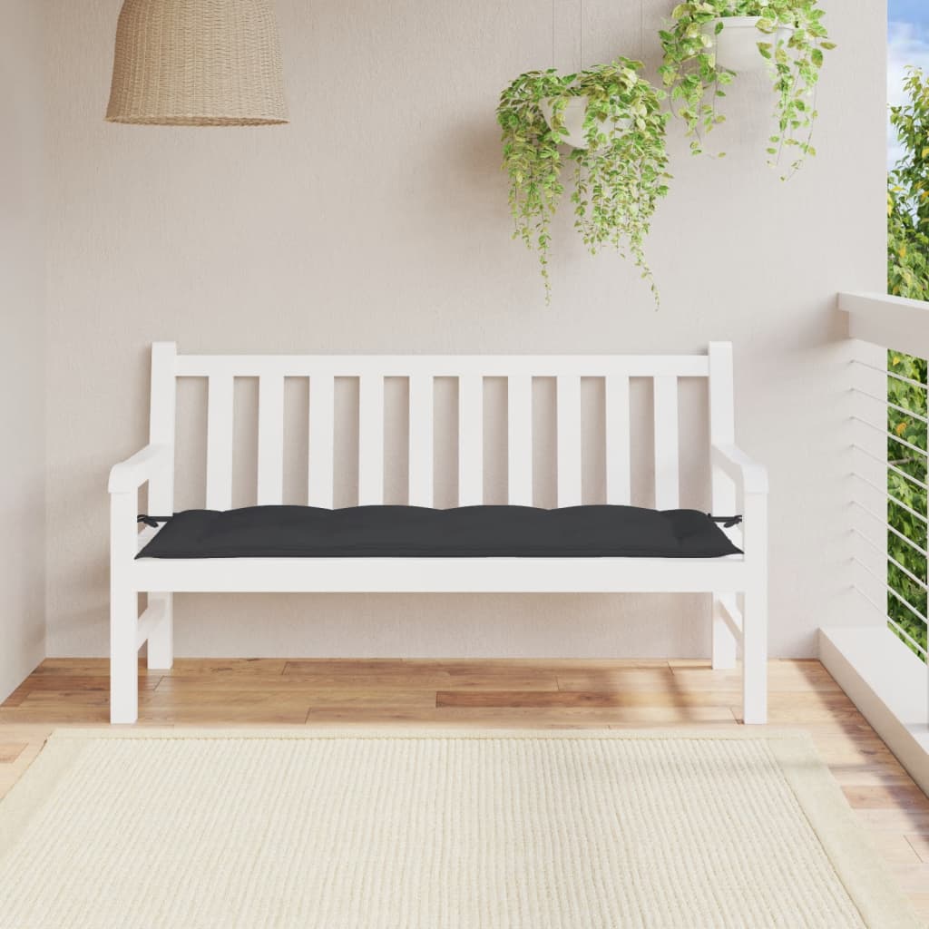 Black water-resistant garden bench cushion made of Oxford fabric with tie ropes for outdoor furniture