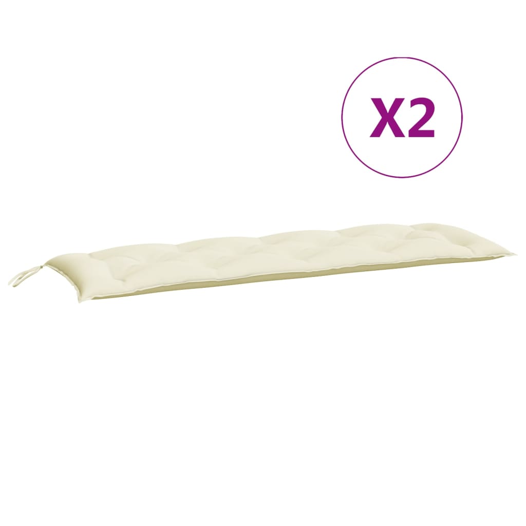 Cream white garden bench cushions in water resistant Oxford fabric, two piece set with tie ropes — view 2