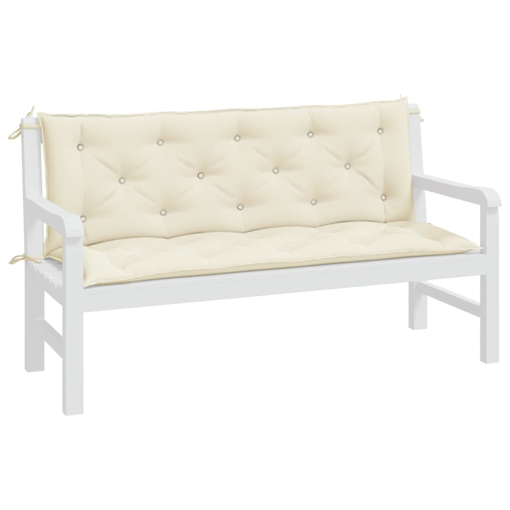 Cream white garden bench cushions in water resistant Oxford fabric, two piece set with tie ropes — view 4
