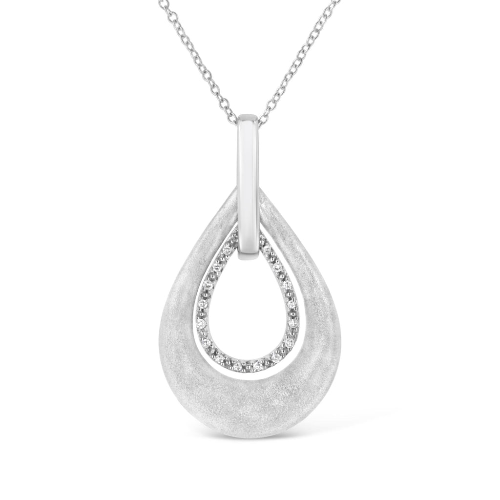 .925 Sterling Silver Prong-Set Diamond Accent Fashion Double Drop Design 18" Pendant Necklace (I-J Color, I1-I2 Clarity)-0
