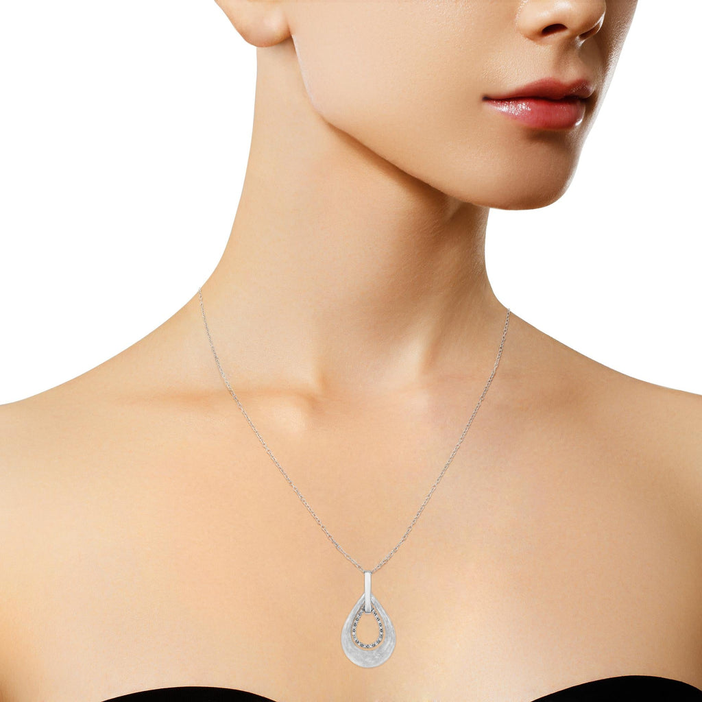.925 Sterling Silver Prong-Set Diamond Accent Fashion Double Drop Design 18" Pendant Necklace (I-J Color, I1-I2 Clarity)-2