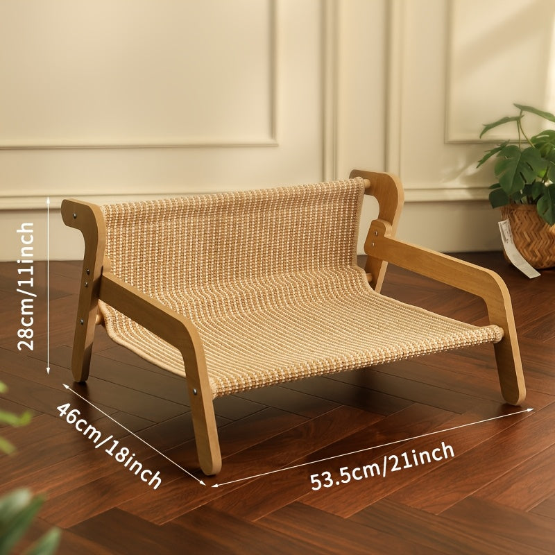 Large linen cat scratcher hammock lounge chair with elevated sturdy frame for indoor pets — view 5