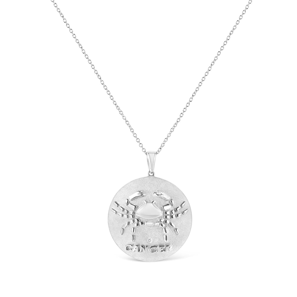 .925 Sterling Silver Diamond Accent Cancer Zodiac Design 18" Pendant Necklace Medallion (K-L Color, I1-I2 Clarity)-1