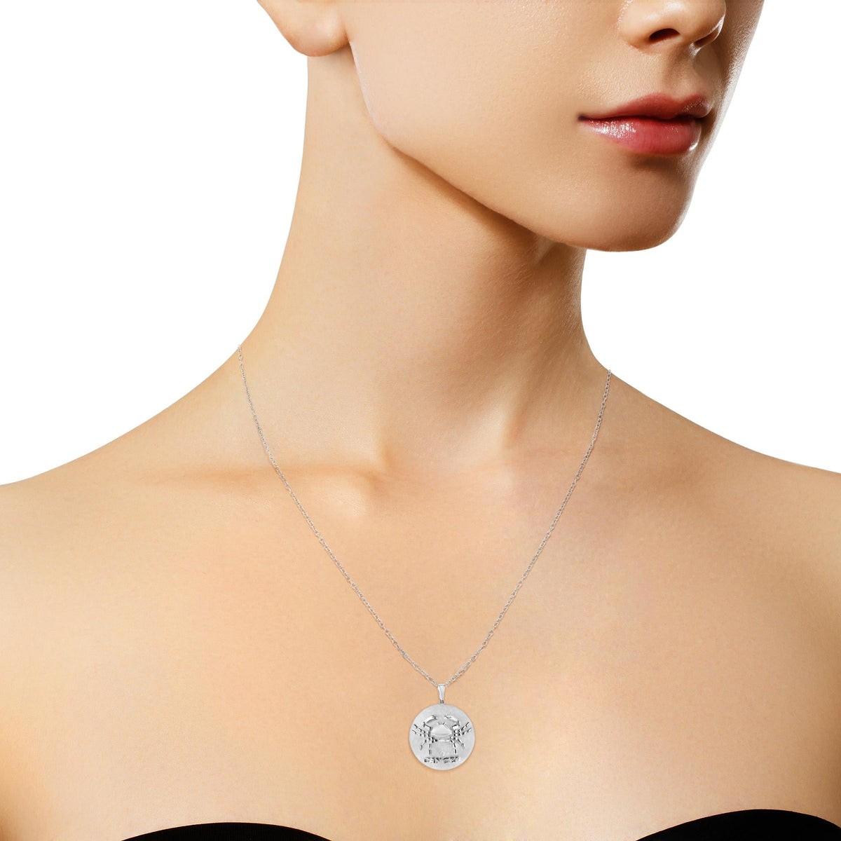 .925 Sterling Silver Diamond Accent Cancer Zodiac Design 18" Pendant Necklace Medallion (K-L Color, I1-I2 Clarity)-2
