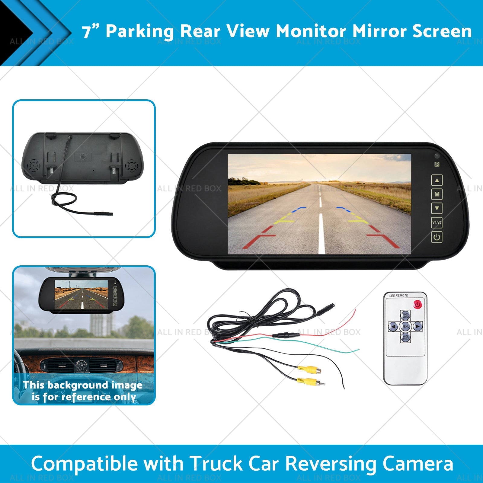 7-inch digital rearview mirror monitor screen for trucks and cars, showing reversing camera video feed — view 2
