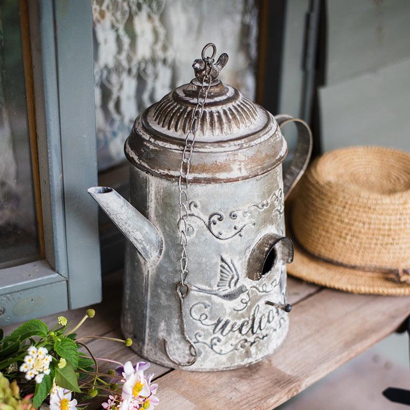 European iron flower pot birdcage decorative ornament on a living room shelf — view 4