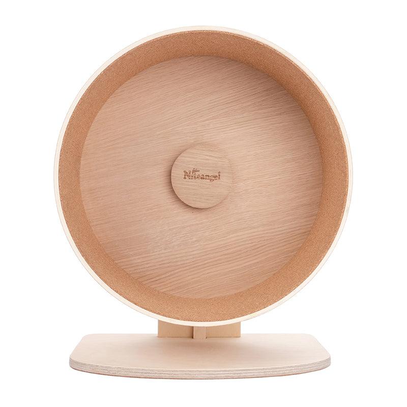 Whispering Woodland Hamster Wheel in natural wood finish with two protective cork running pads — view 5