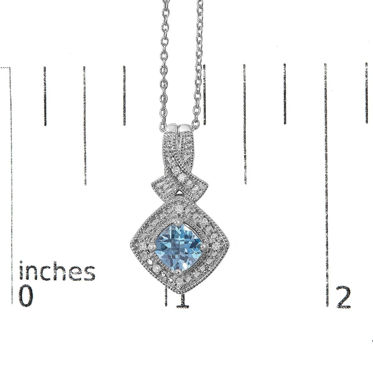 .925 Sterling Silver 5x5 mm Blue Topaz and Diamond Accent Cushion Pendant Necklace-4