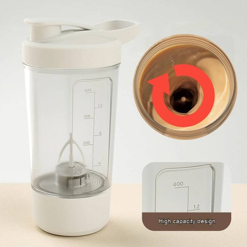 Electric protein shaker cup portable travel tumbler with lid and blending mechanism