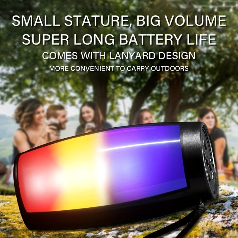 Compact black wireless Bluetooth speaker with vibrant glowing RGB LED lights and 360-degree audio output — view 5