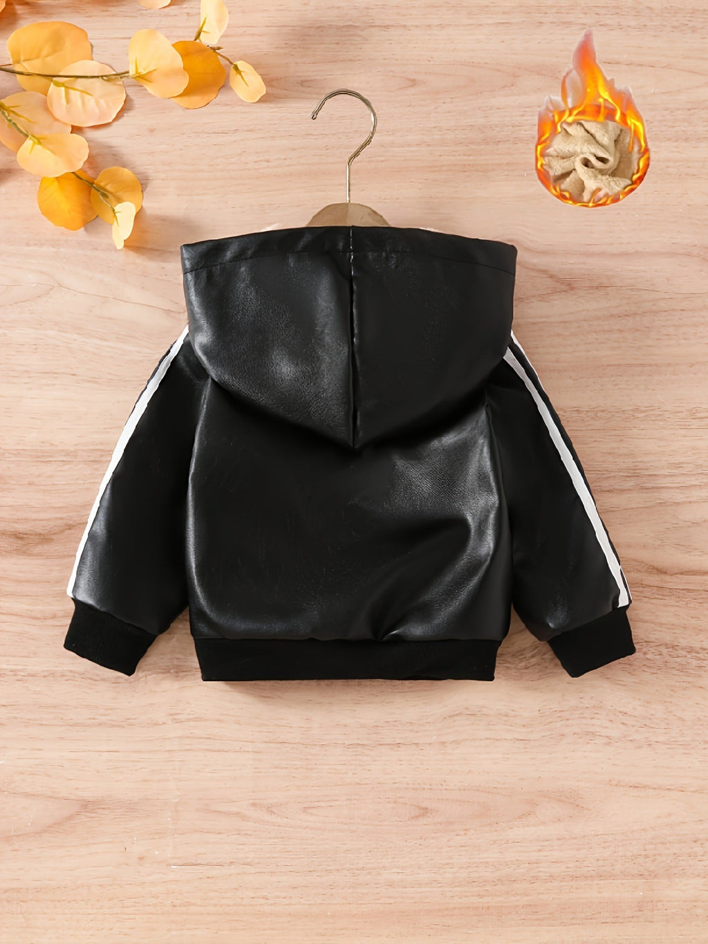 Boys casual hooded winter jacket with plush lining and front zipper closure for cold weather — view 2