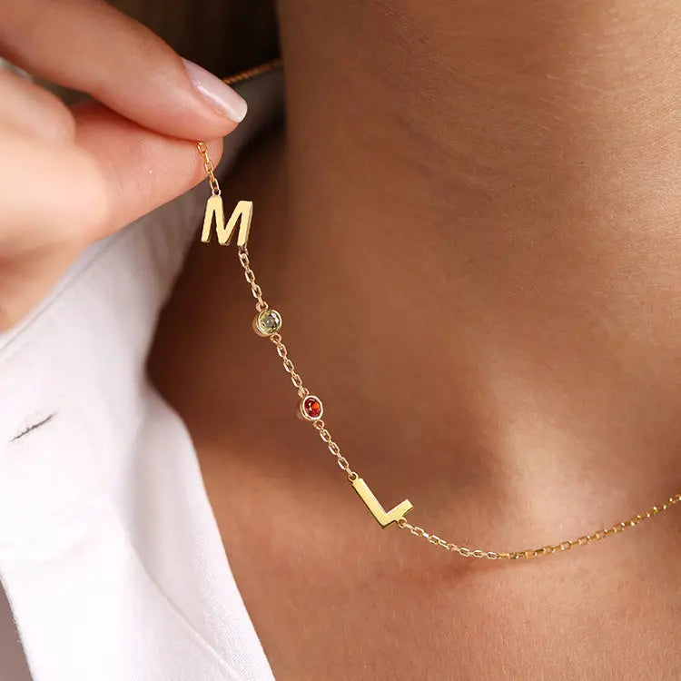 Stainless steel English letter initial name necklace in gold, rose gold, or steel finish — view 4