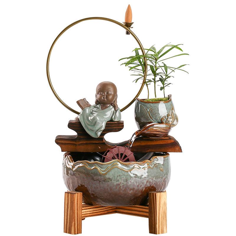 Small ceramic self-circulating desktop fish tank aquarium for modern living room decor