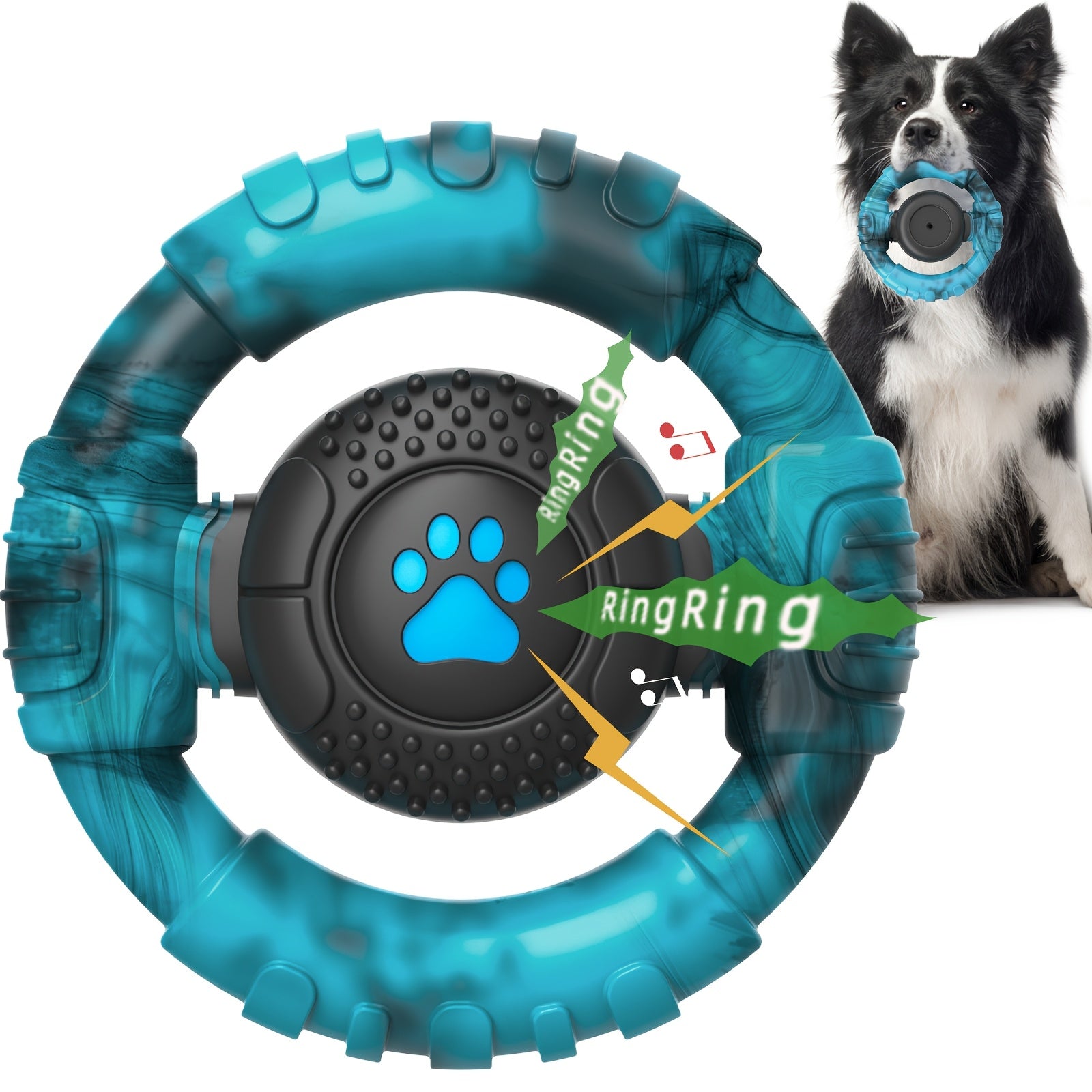 Blue steering wheel dog chew toy made of durable nylon for aggressive chewers and teething — view 4