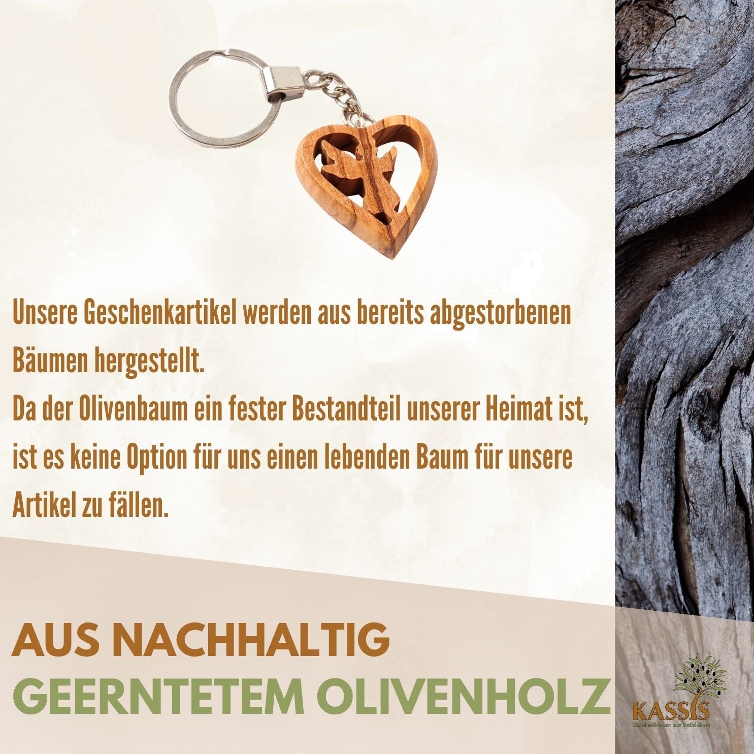 Handcrafted olive wood heart keychain featuring a carved guardian angel on a sturdy metal keyring — view 7