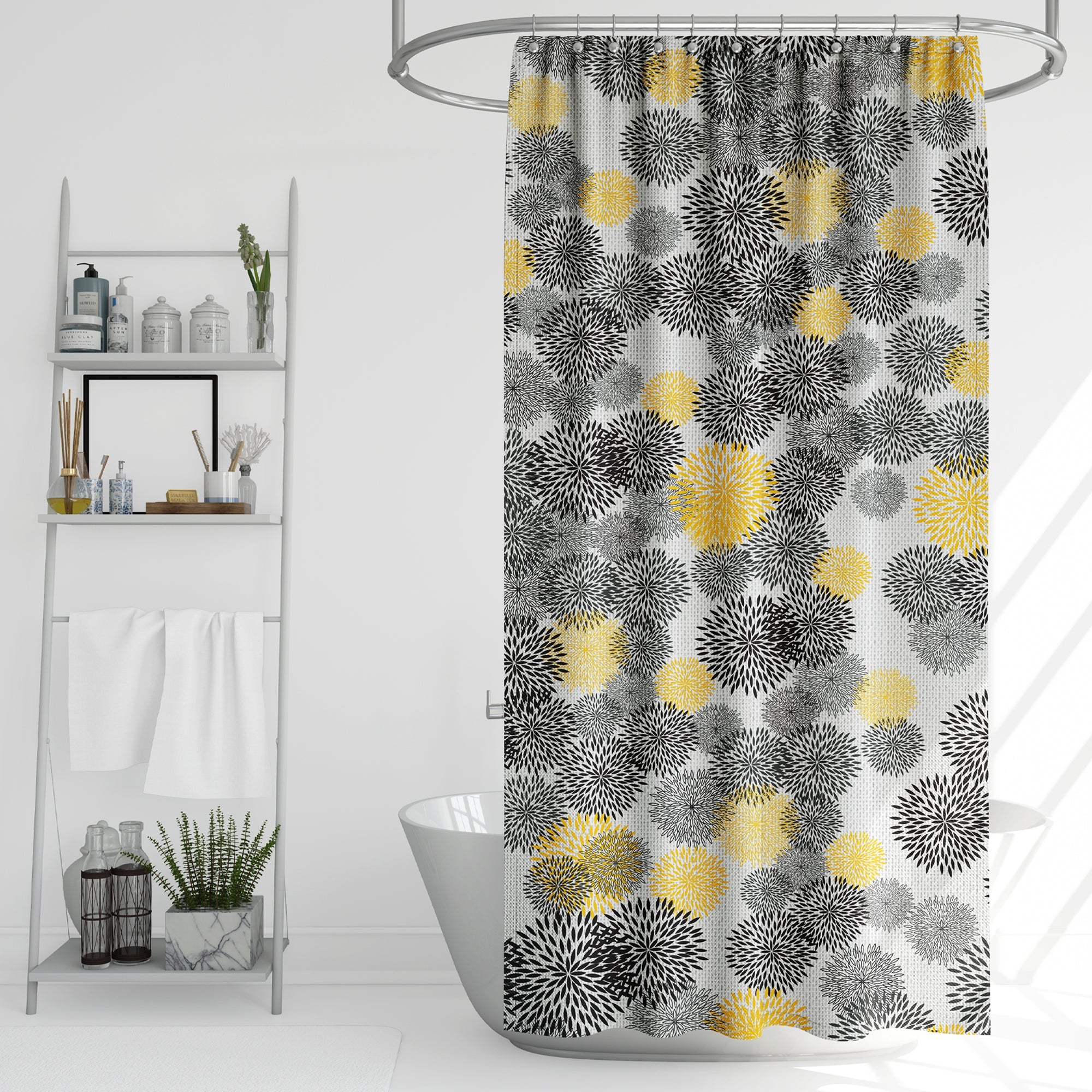 Floral print EVA shower curtain in natural colors, waterproof design with hanging hooks included — view 4