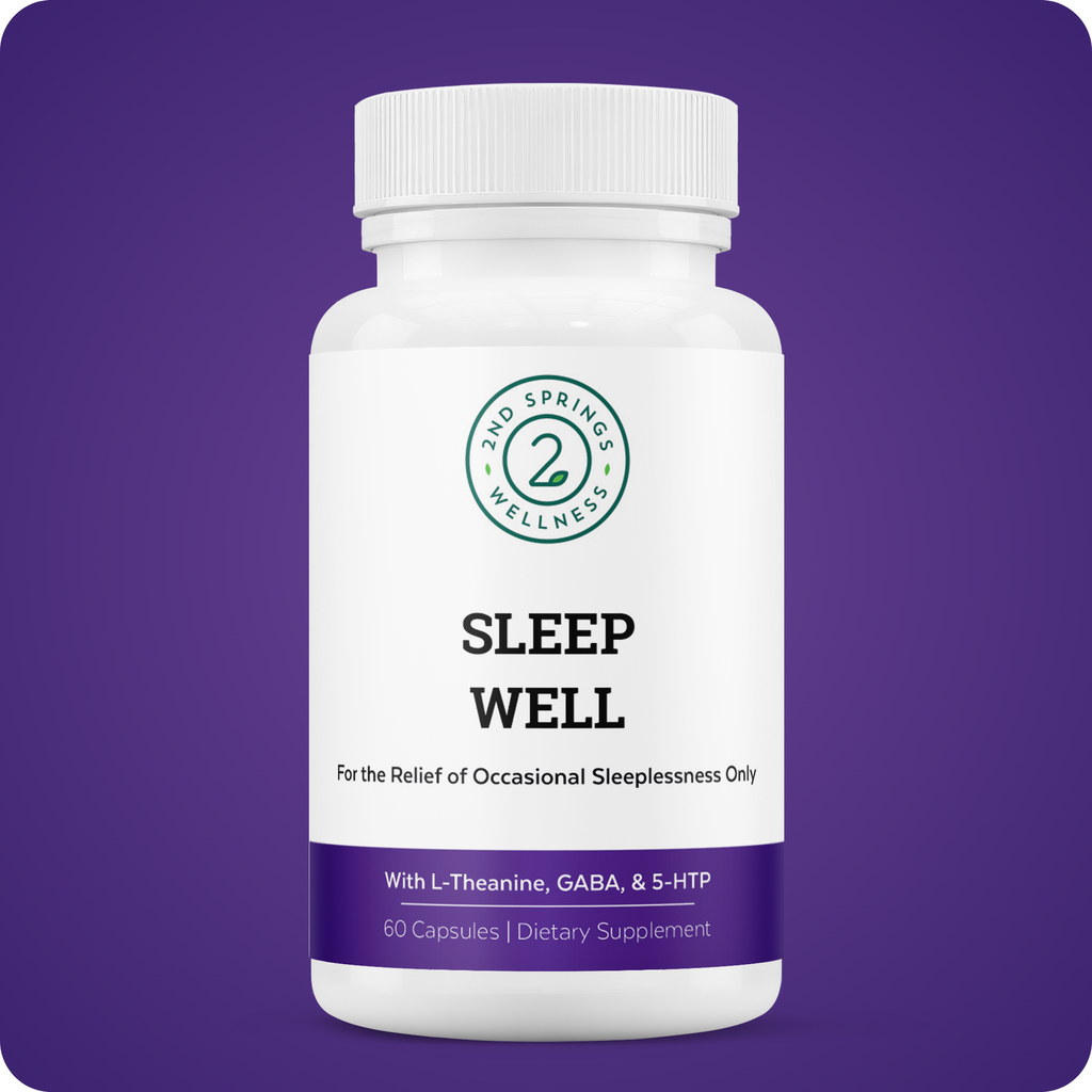 Sleep Well Support Formula supplement bottle for natural stress relief and deep restorative nighttime rest