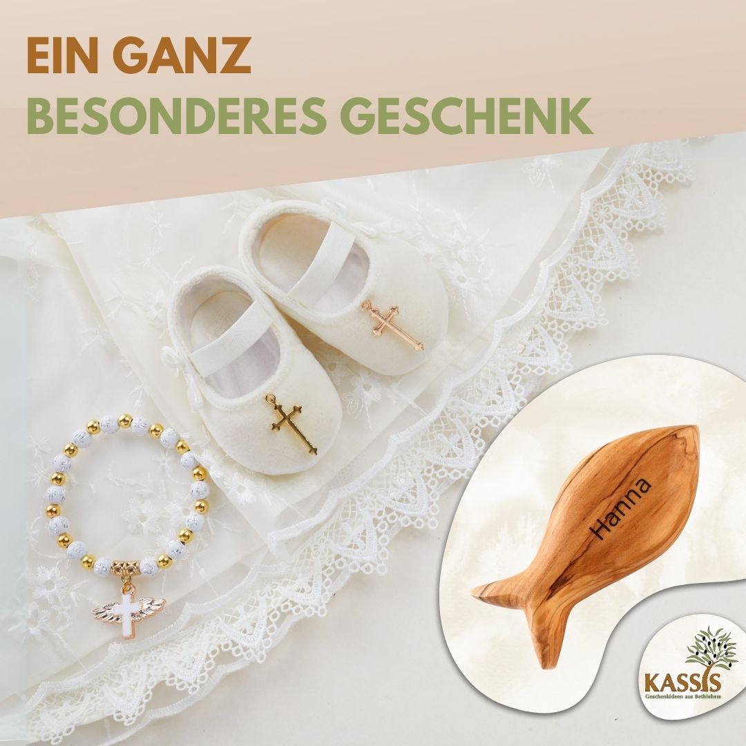 Fisch Handschmeichler aus Olivenholz | Kleiner Glücksbringer als Geschenk zur Taufe, Kommunion & Geburt-4