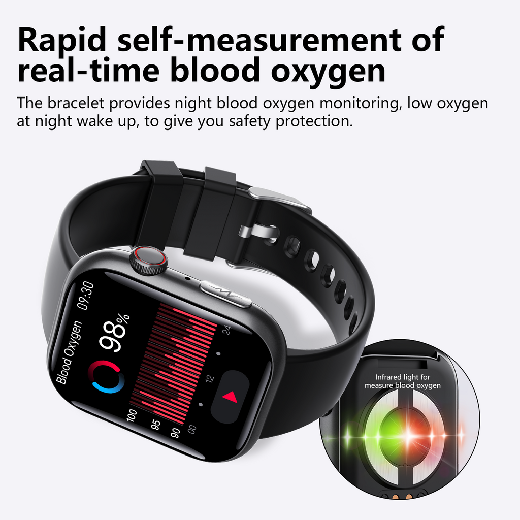 Wautton ECG smart watch with digital display showing blood pressure and heart rate metrics — view 4